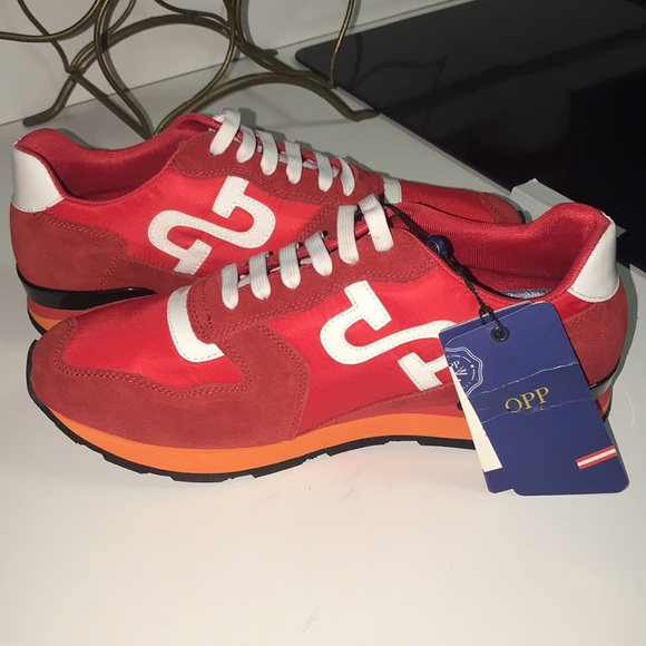OPP FRANCE LACE UP SUEDE SNEAKERS RED - Picture 2 of 16